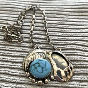 Native American Turquoise bear paw SS Necklace